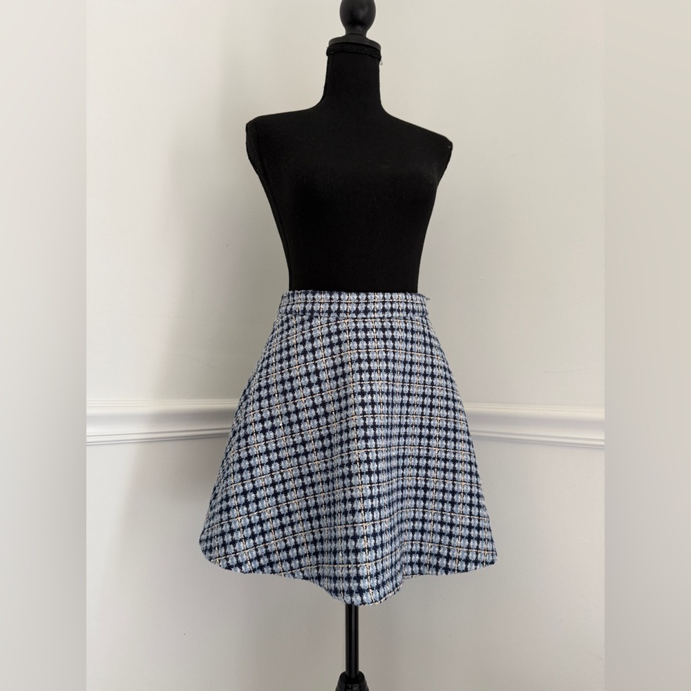 NWT Lulus Blue Tweed Mini Skirt‎ - Size Small - High Waisted preppy plaid